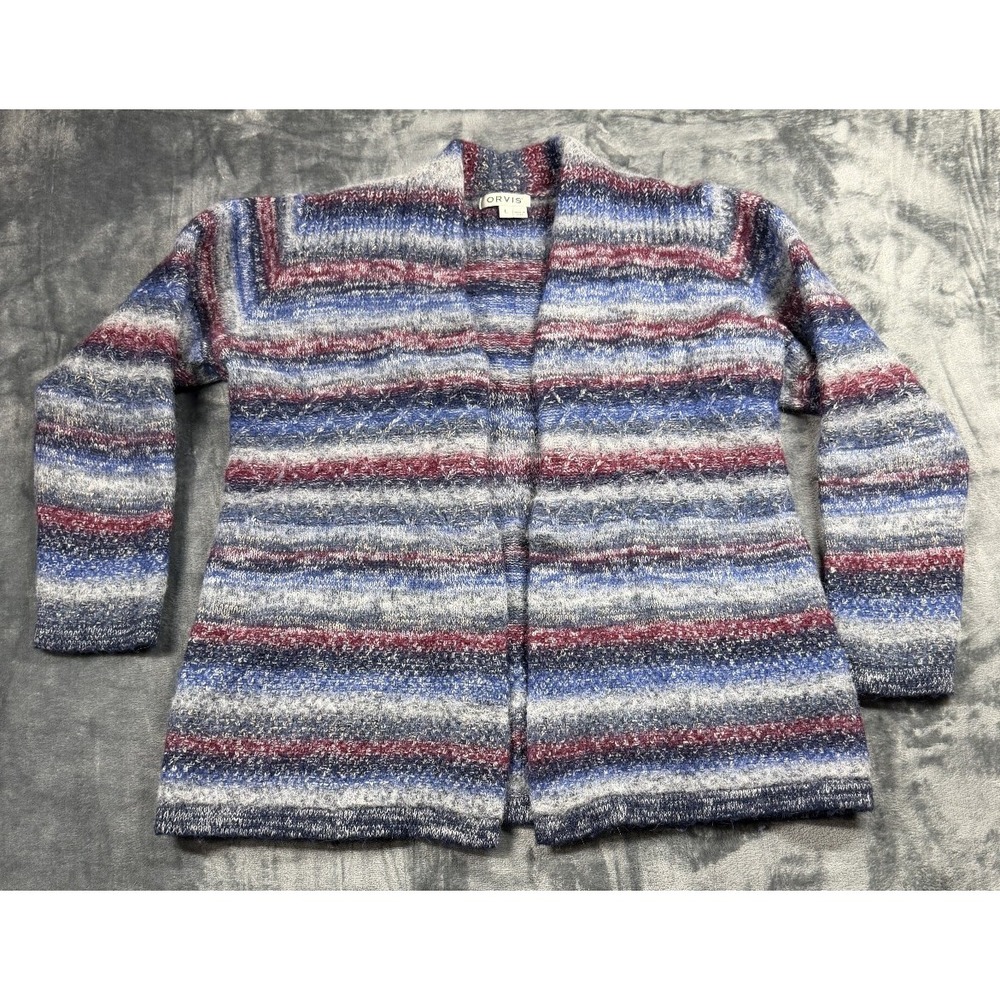 Orvis Alpaca Cotton Striped Open Cardigan Women L